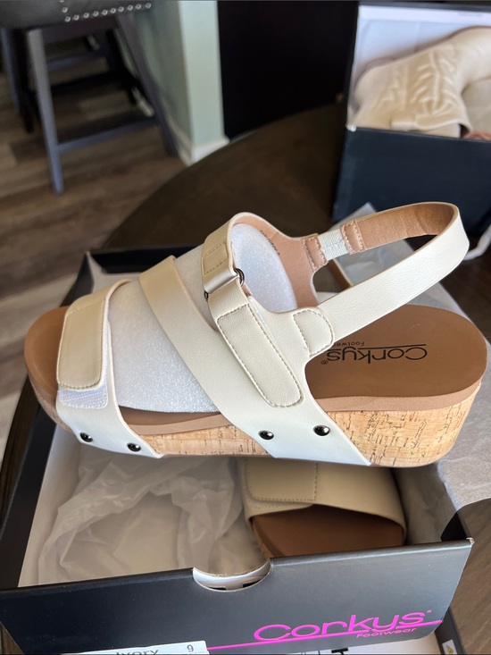 Corkys Shoes - Corkys Cream Slingback Cork Wedge Sandals